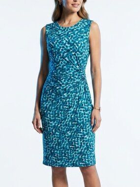 NIC+ZOE Teal Abstract Pebble Print Ruched Side Sheath Dress Size Medium